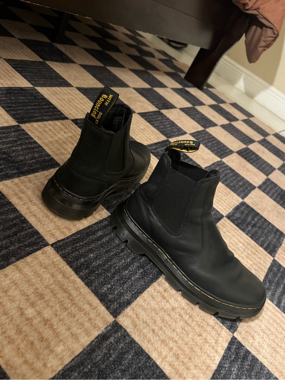 Dr. Martens Black Leather Chukka Boots with Yellow Stitching